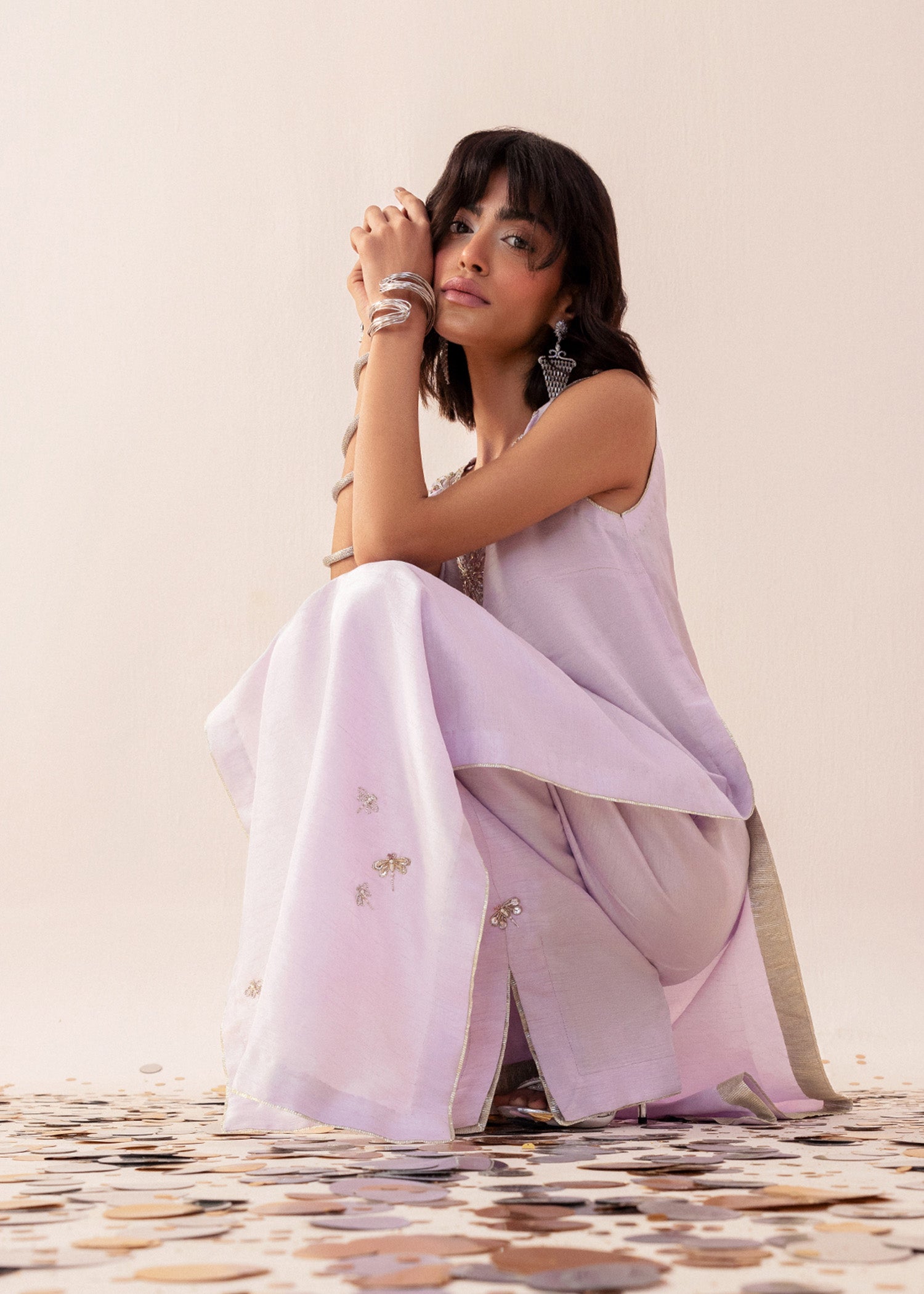 Mauve Embroidered Bamber Raw Silk Salwar Kameez (2-Piece) - Image 8