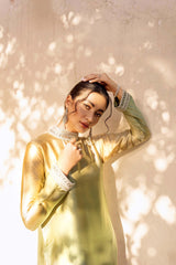 Pakistani Nude-Pink Embellished Chamois Silk Salwar Kameez (2-Piece) - Image 5