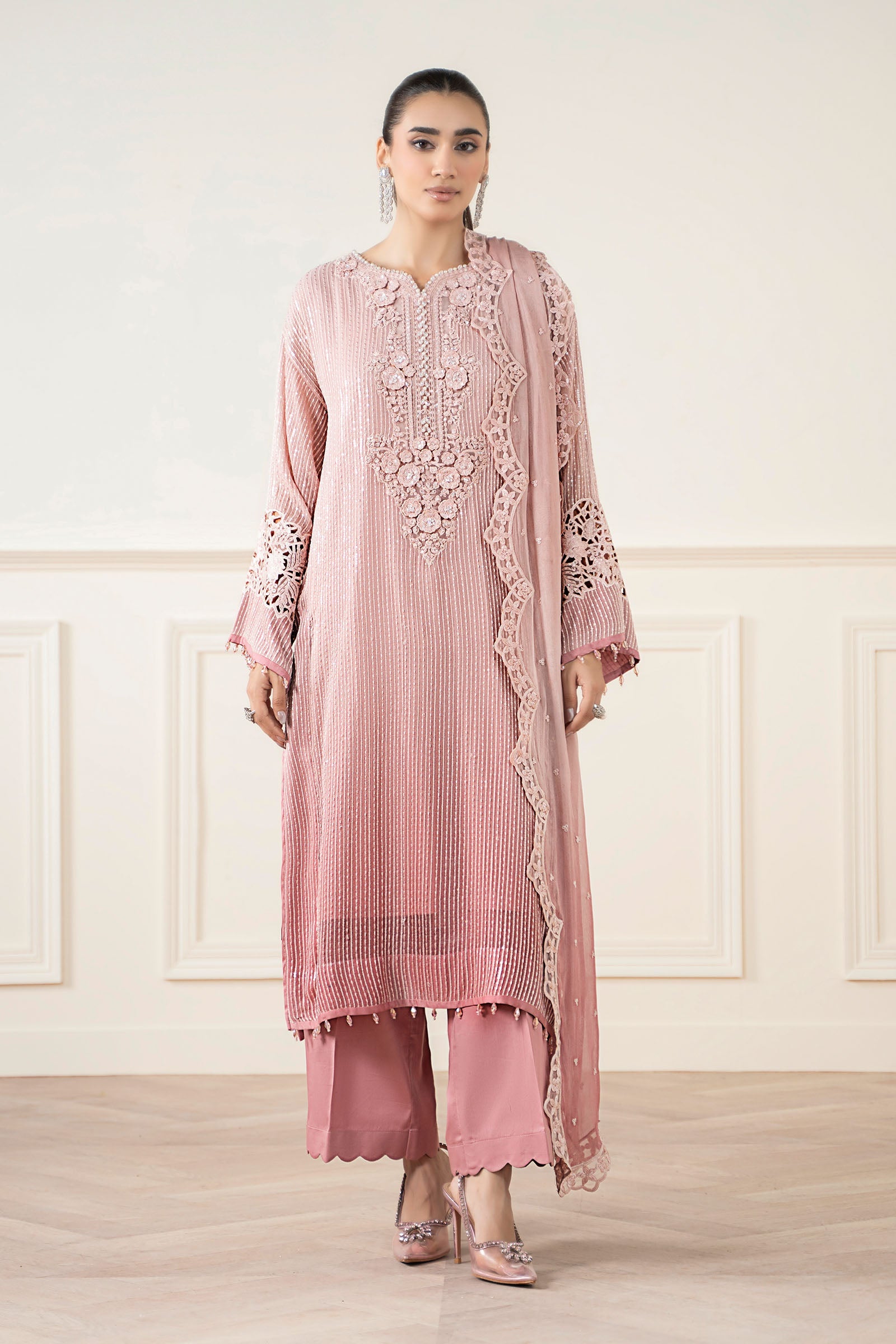 Pakistani Soft Pink Embroidered Chiffon Salwar Kameez (3-Piece) - Image 1