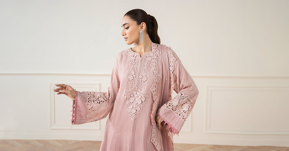 Pakistani Soft Pink Embroidered Chiffon Salwar Kameez (3-Piece) - Image 10