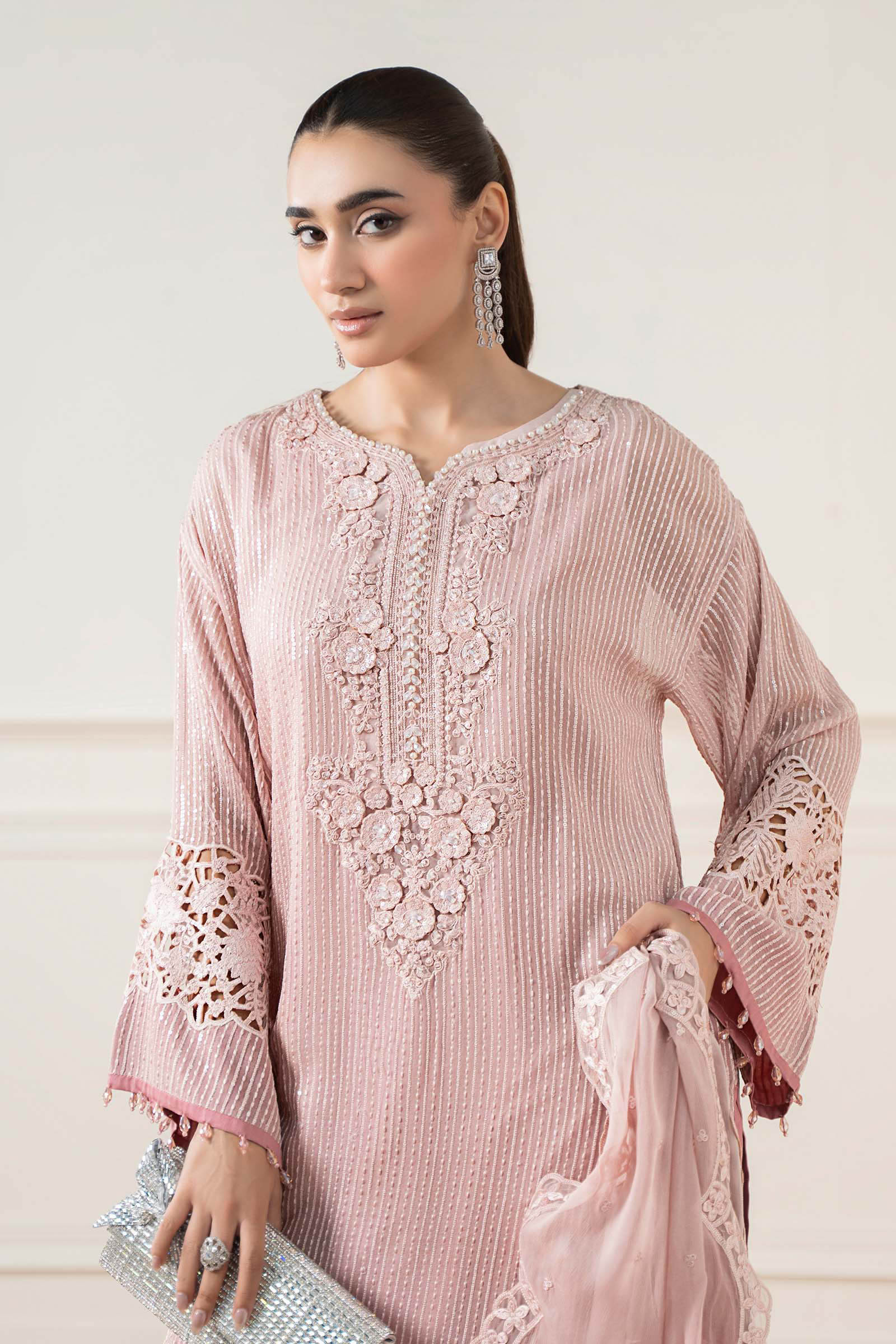 Pakistani Soft Pink Embroidered Chiffon Salwar Kameez (3-Piece) - Image 4