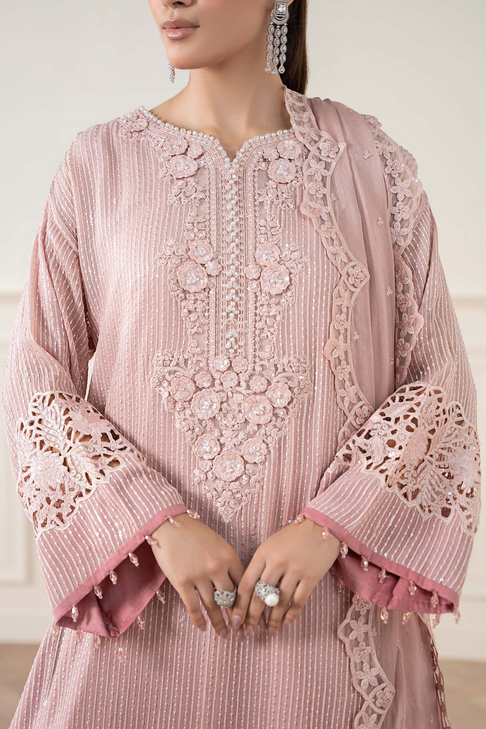 Pakistani Soft Pink Embroidered Chiffon Salwar Kameez (3-Piece) - Image 6