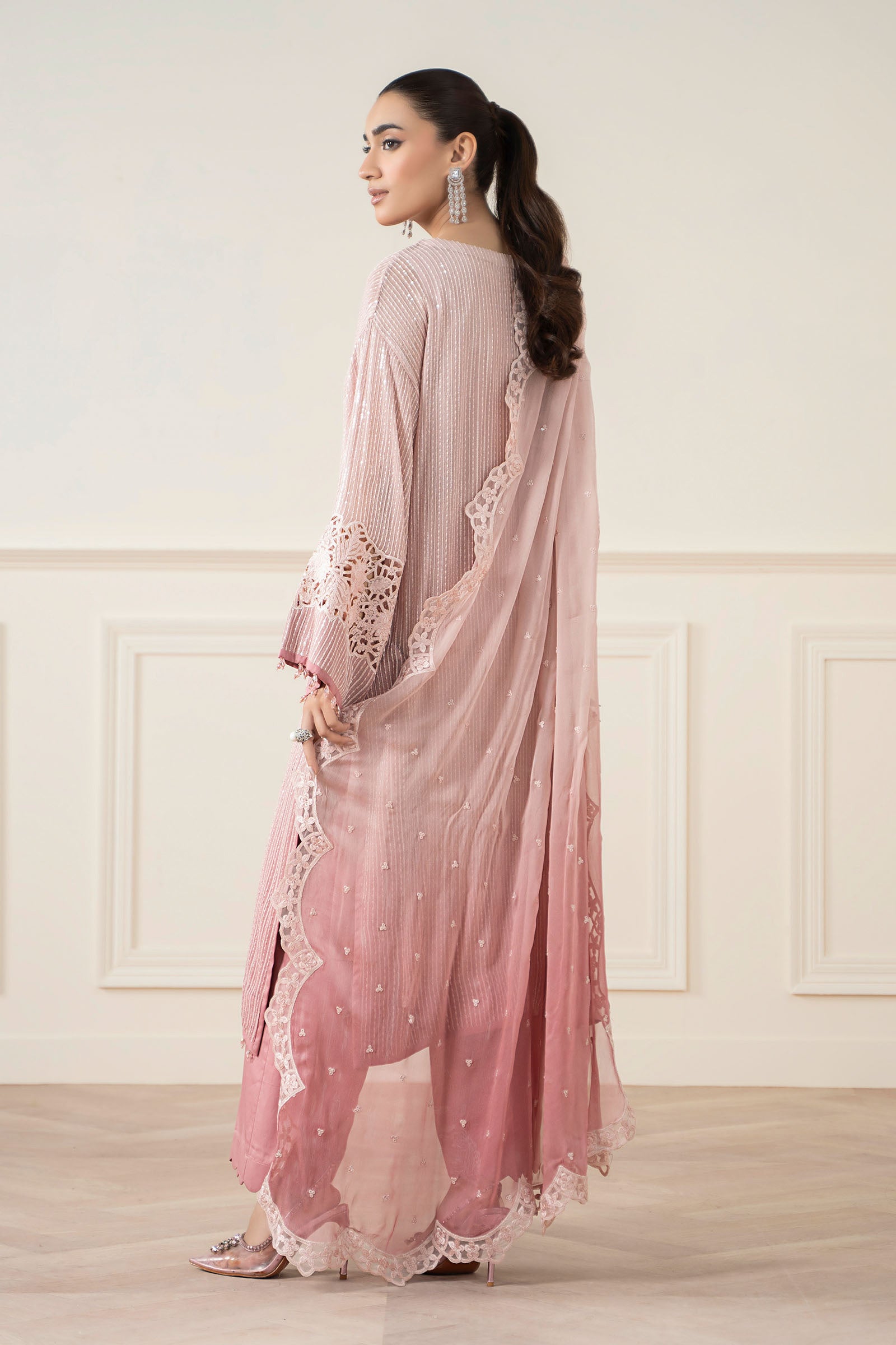 Pakistani Soft Pink Embroidered Chiffon Salwar Kameez (3-Piece) - Image 9