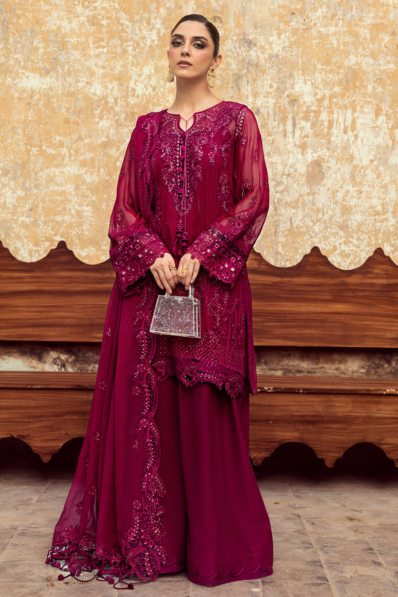 Pakistani Deep Magenta Chikankari Chiffon Salwar Kameez (3-Piece) - Image 1