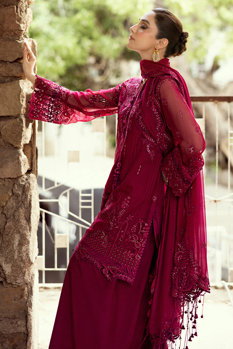 Pakistani Deep Magenta Chikankari Chiffon Salwar Kameez (3-Piece) - Image 10