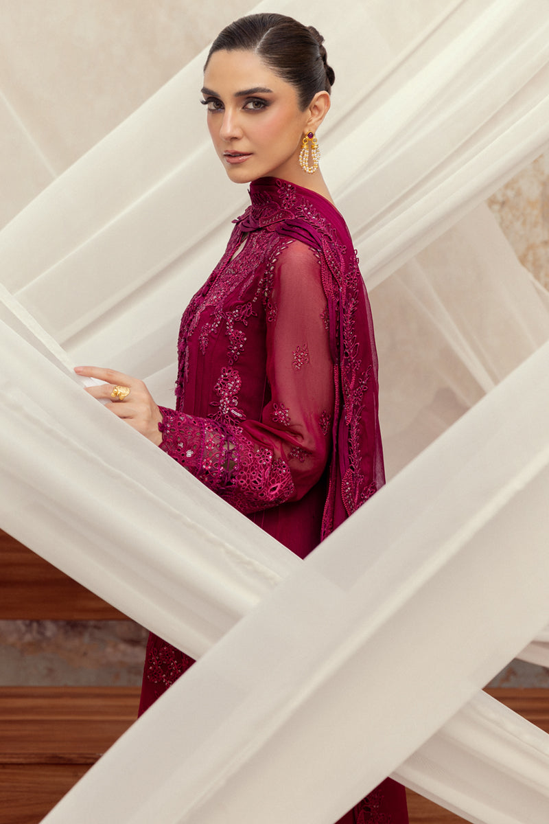 Pakistani Deep Magenta Chikankari Chiffon Salwar Kameez (3-Piece) - Image 13