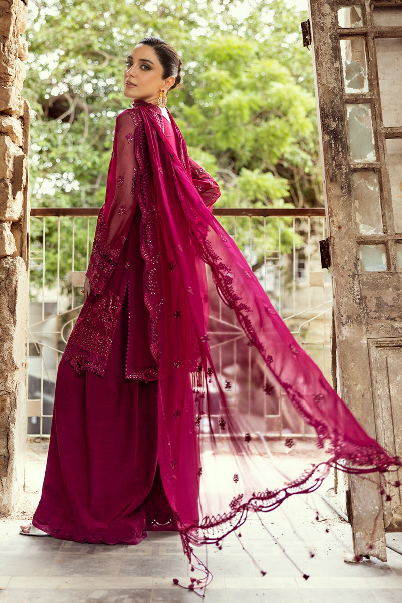 Pakistani Deep Magenta Chikankari Chiffon Salwar Kameez (3-Piece) - Image 3