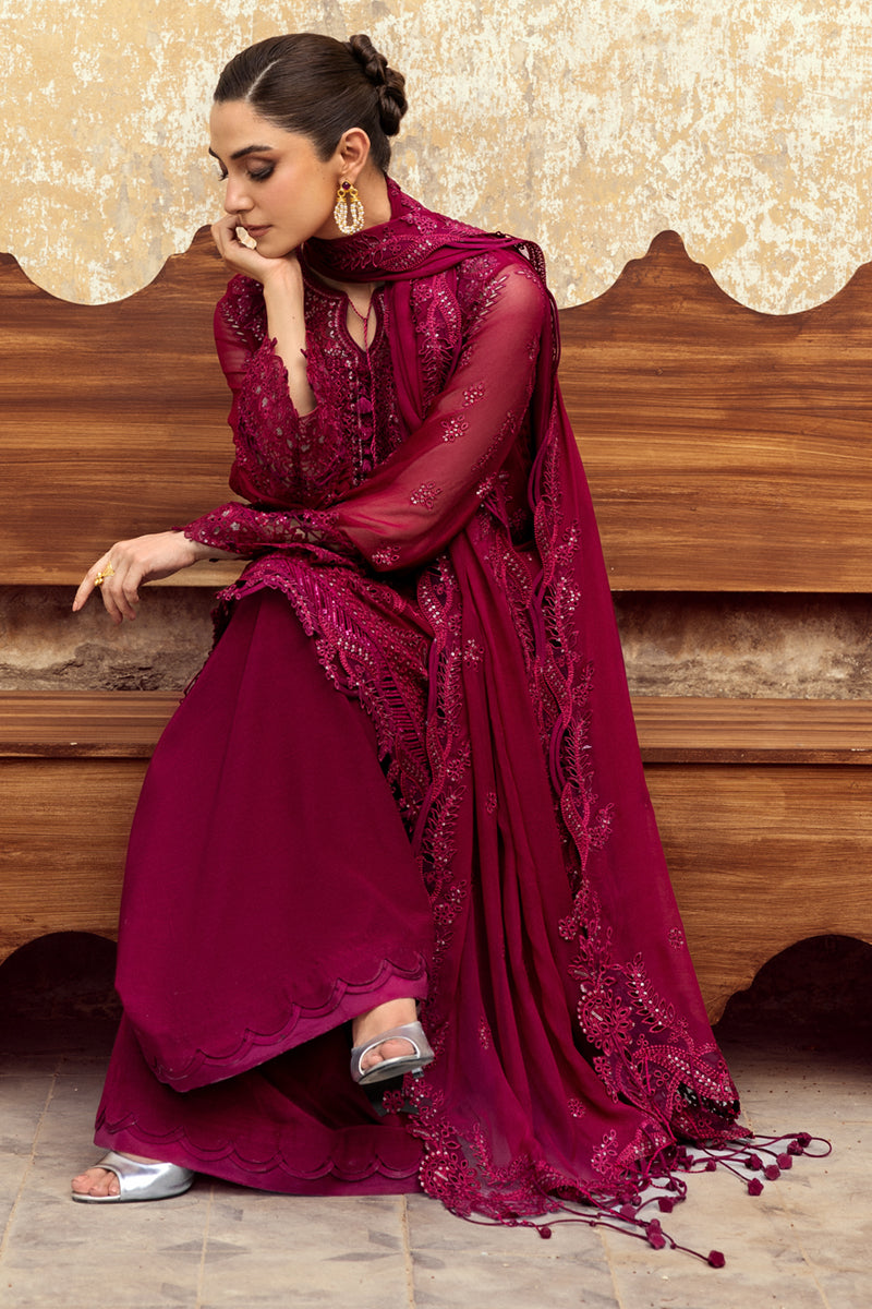 Pakistani Deep Magenta Chikankari Chiffon Salwar Kameez (3-Piece) - Image 5