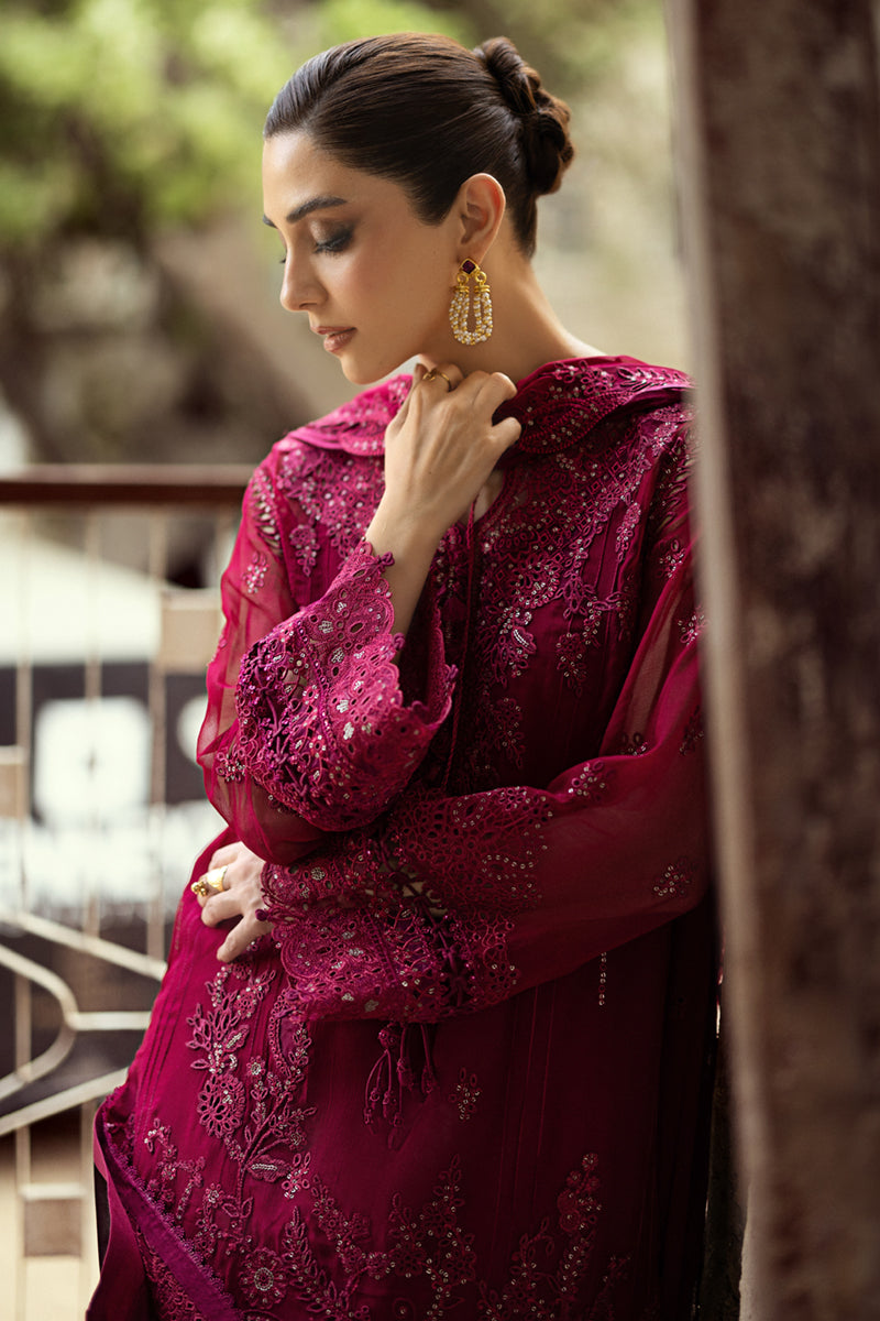 Pakistani Deep Magenta Chikankari Chiffon Salwar Kameez (3-Piece) - Image 6