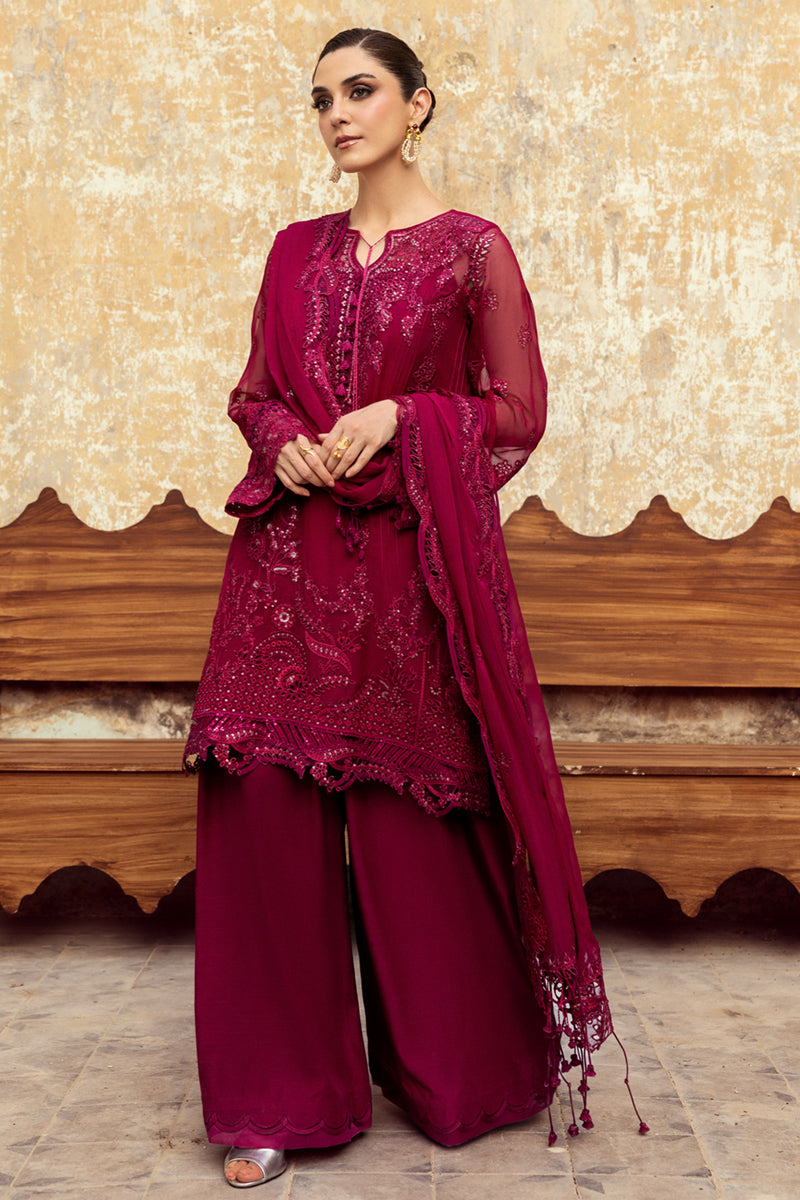 Pakistani Deep Magenta Chikankari Chiffon Salwar Kameez (3-Piece) - Image 7
