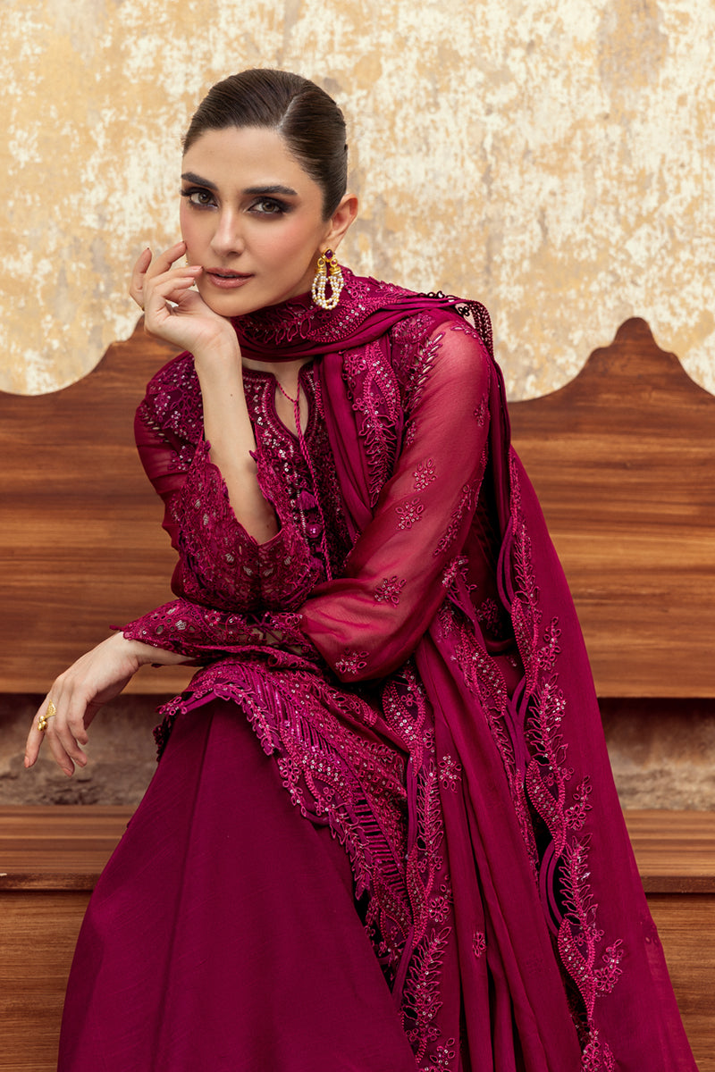 Pakistani Deep Magenta Chikankari Chiffon Salwar Kameez (3-Piece) - Image 8