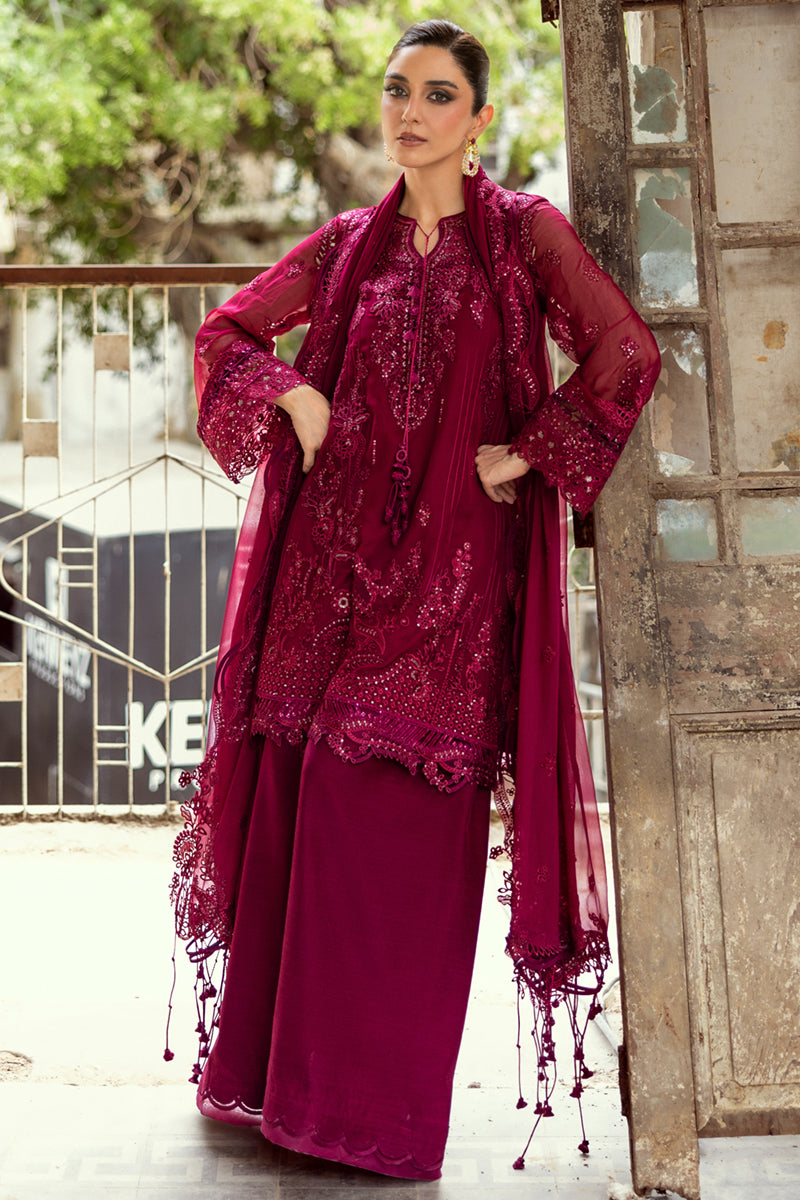 Pakistani Deep Magenta Chikankari Chiffon Salwar Kameez (3-Piece) - Image 9