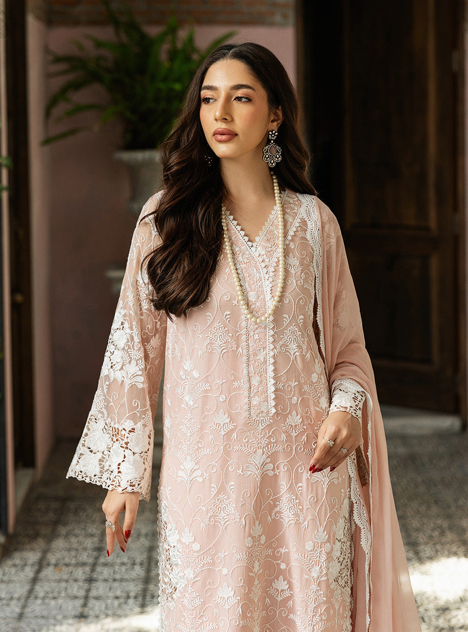 Pakistani Salmon Pink Embroidered Chiffon Salwar Kameez (3-Piece) - Image 6