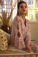 Pakistani Mauve Kaamdani Silk Thread Chiffon Kameez (3-Piece) - Image 4