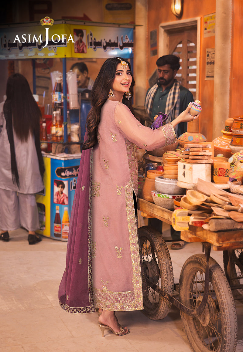 Pakistani Tea Pink Embroidered Chiffon 3-Piece Suit - Image 2