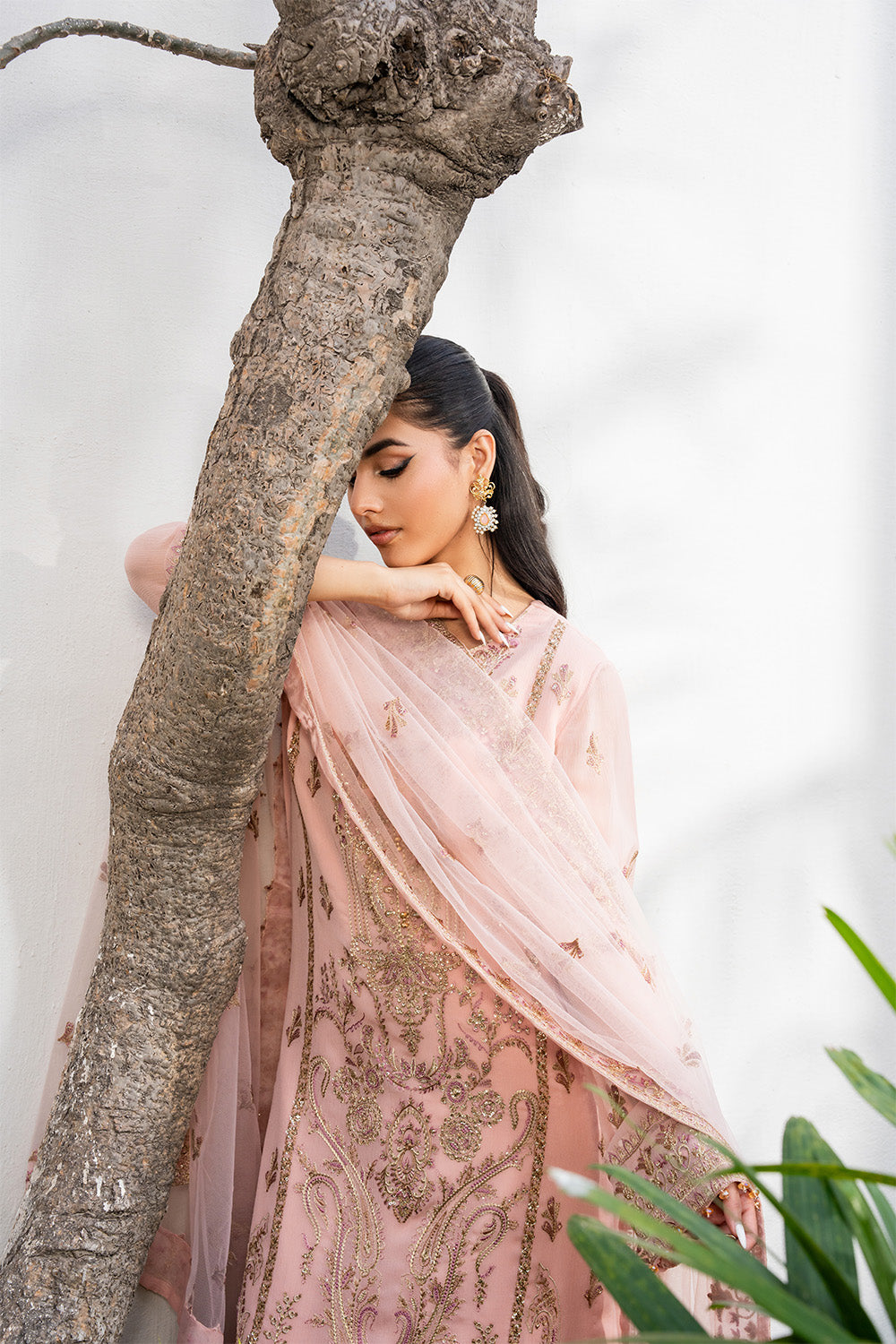 Pakistani Roasted Pearl Embroidered Chiffon & Organza Salwar Kameez (3-Piece) - Image 2