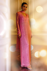 Pakistani Blush Pink Sequin & Pearl Chiffon Salwar Kameez (3-Piece) - Image 1