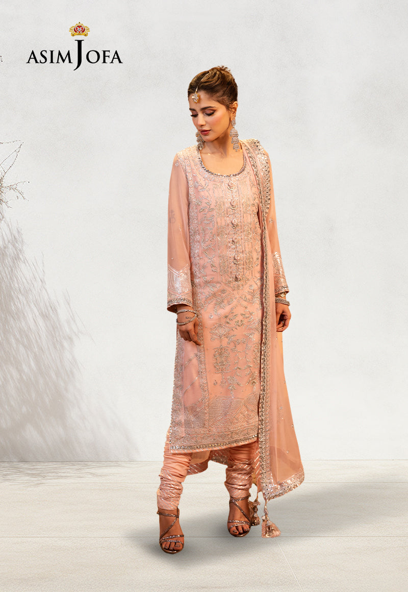 Pakistani Powder Pink Embroidered Chiffon 3-Piece Suit - Image 1