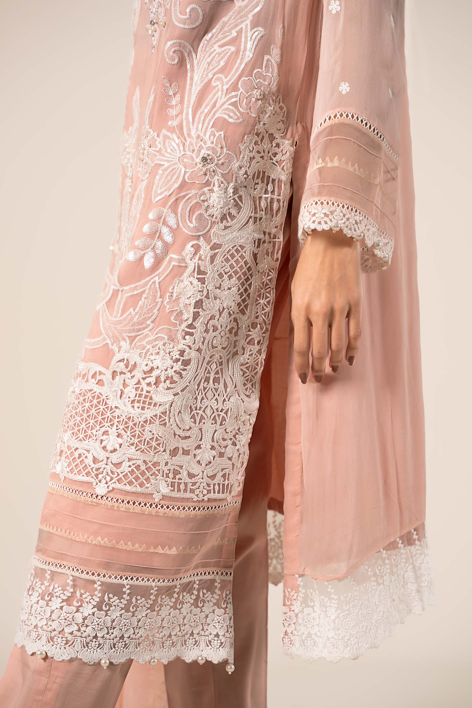 Pakistani Peach Embroidered Blackwood Chiffon 3-Piece Suit - Image 13
