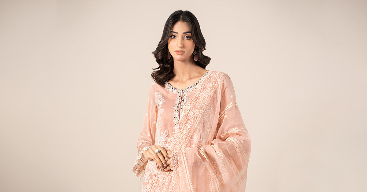 Pakistani Peach Embroidered Blackwood Chiffon 3-Piece Suit - Image 17