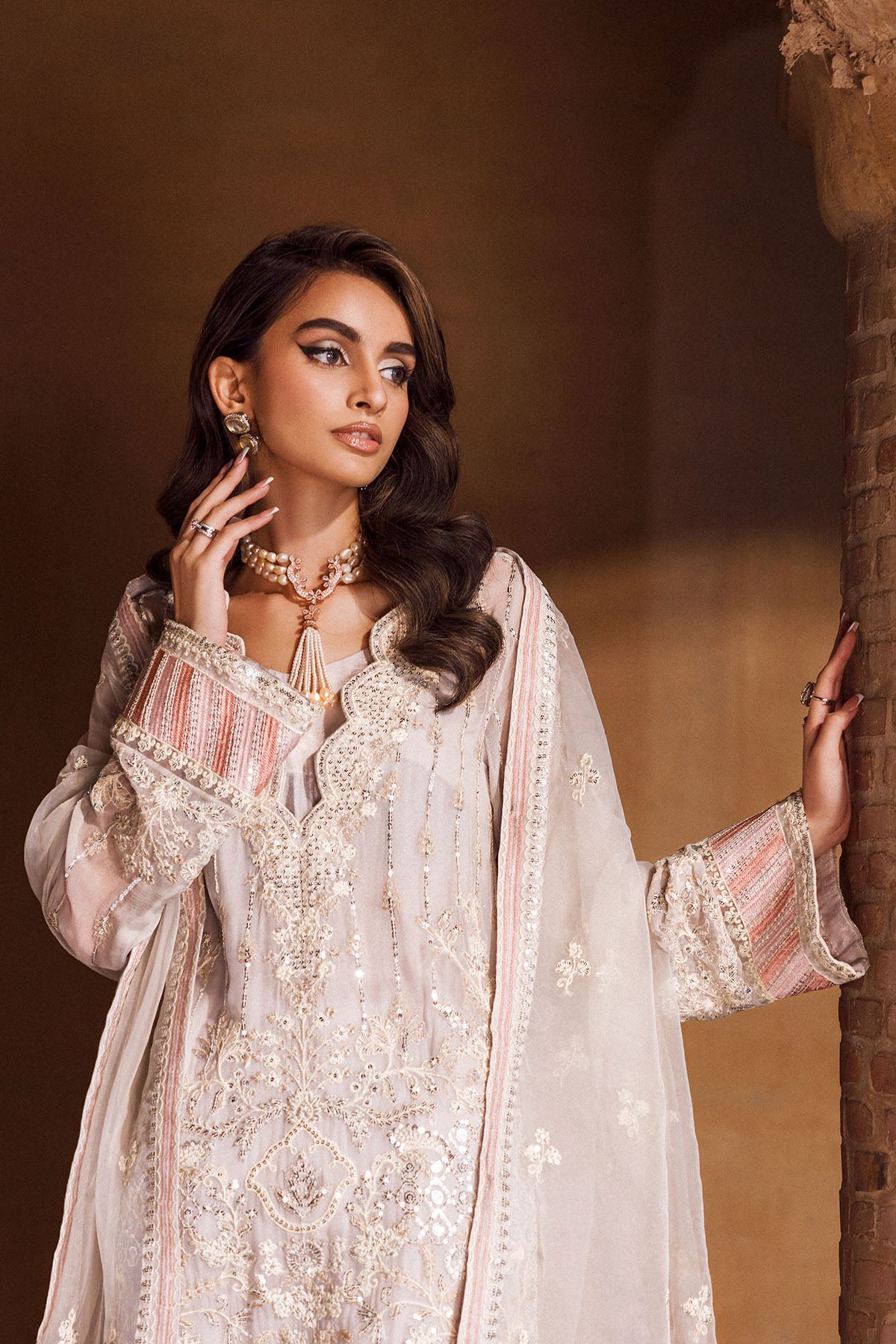 Pale Blush Embroidered Crinkle Chiffon Suit (3-Piece) - Image 4