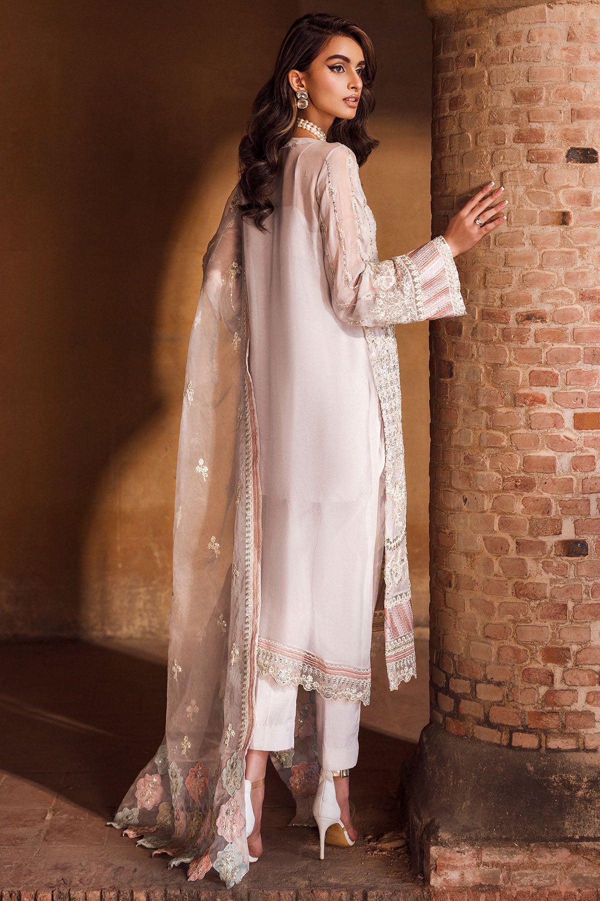 Pale Blush Embroidered Crinkle Chiffon Suit (3-Piece) - Image 5