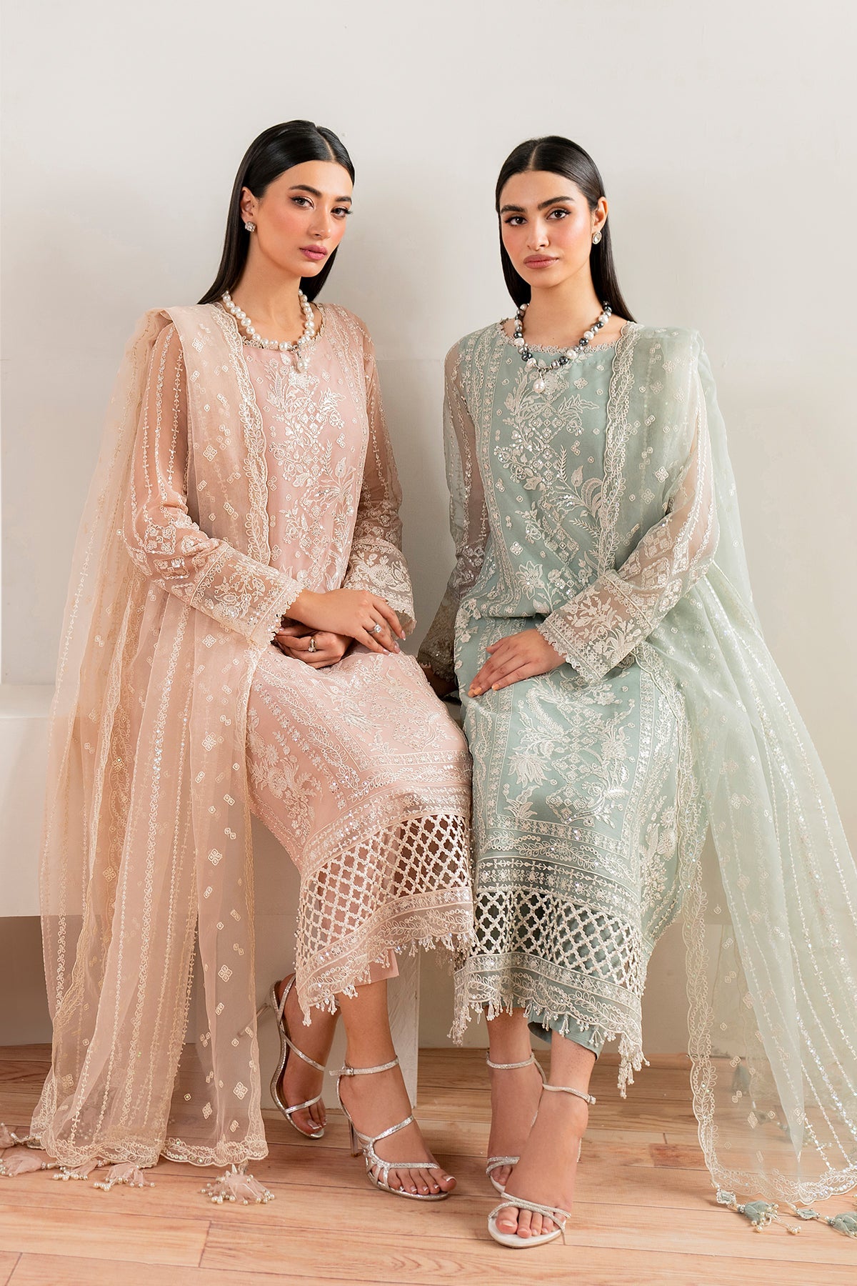 Pakistani Blush Pink Embroidered Chiffon Salwar Kameez (3-Piece) - Image 10
