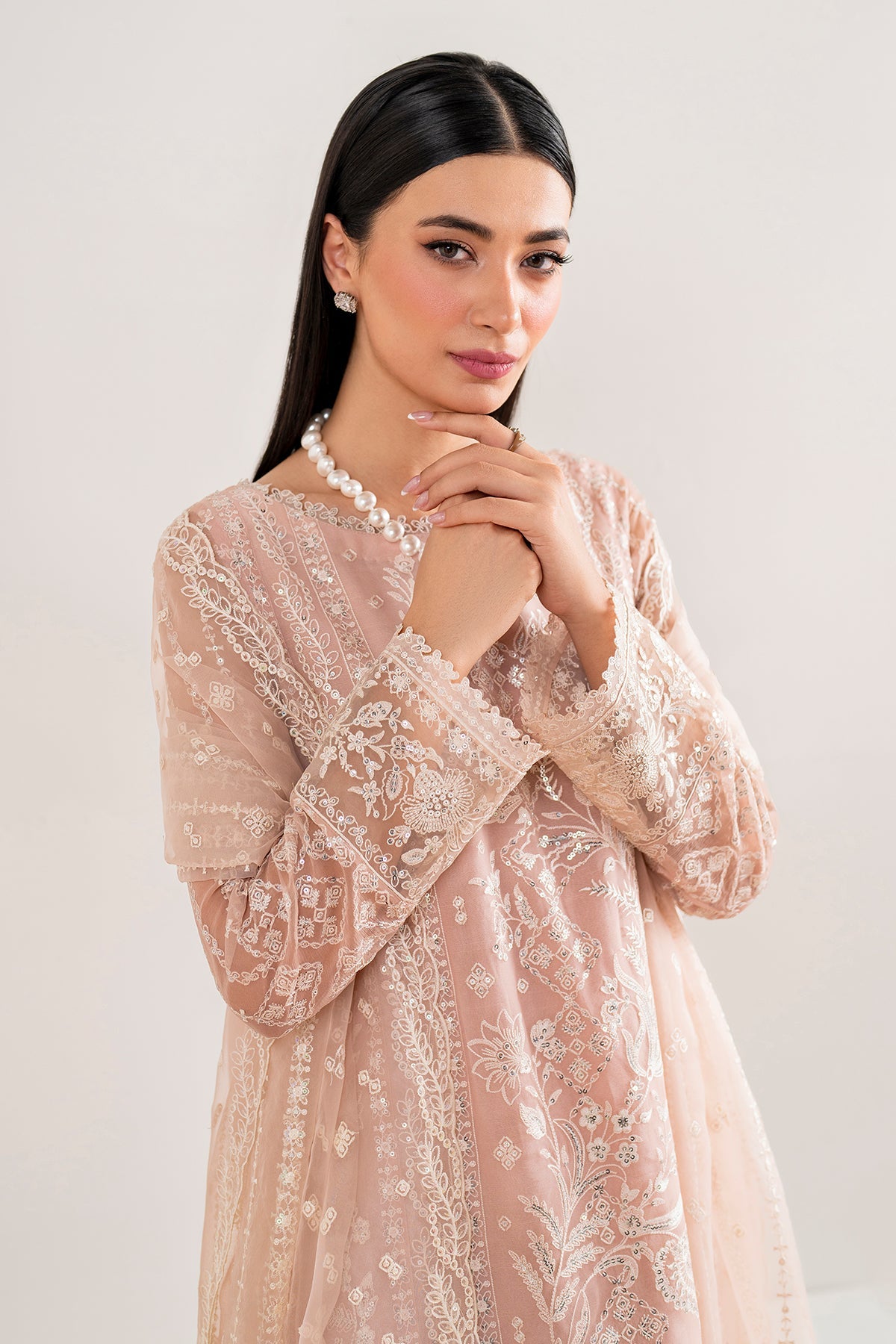 Pakistani Blush Pink Embroidered Chiffon Salwar Kameez (3-Piece) - Image 5