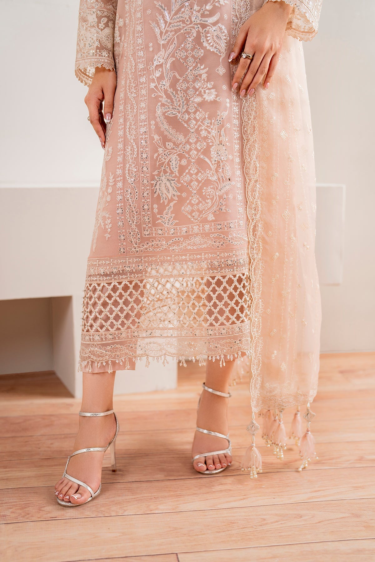 Pakistani Blush Pink Embroidered Chiffon Salwar Kameez (3-Piece) - Image 7