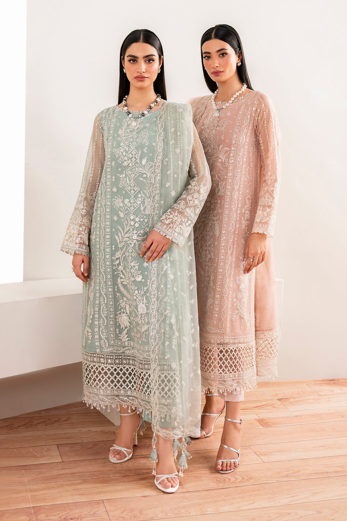 Pakistani Blush Pink Embroidered Chiffon Salwar Kameez (3-Piece) - Image 8