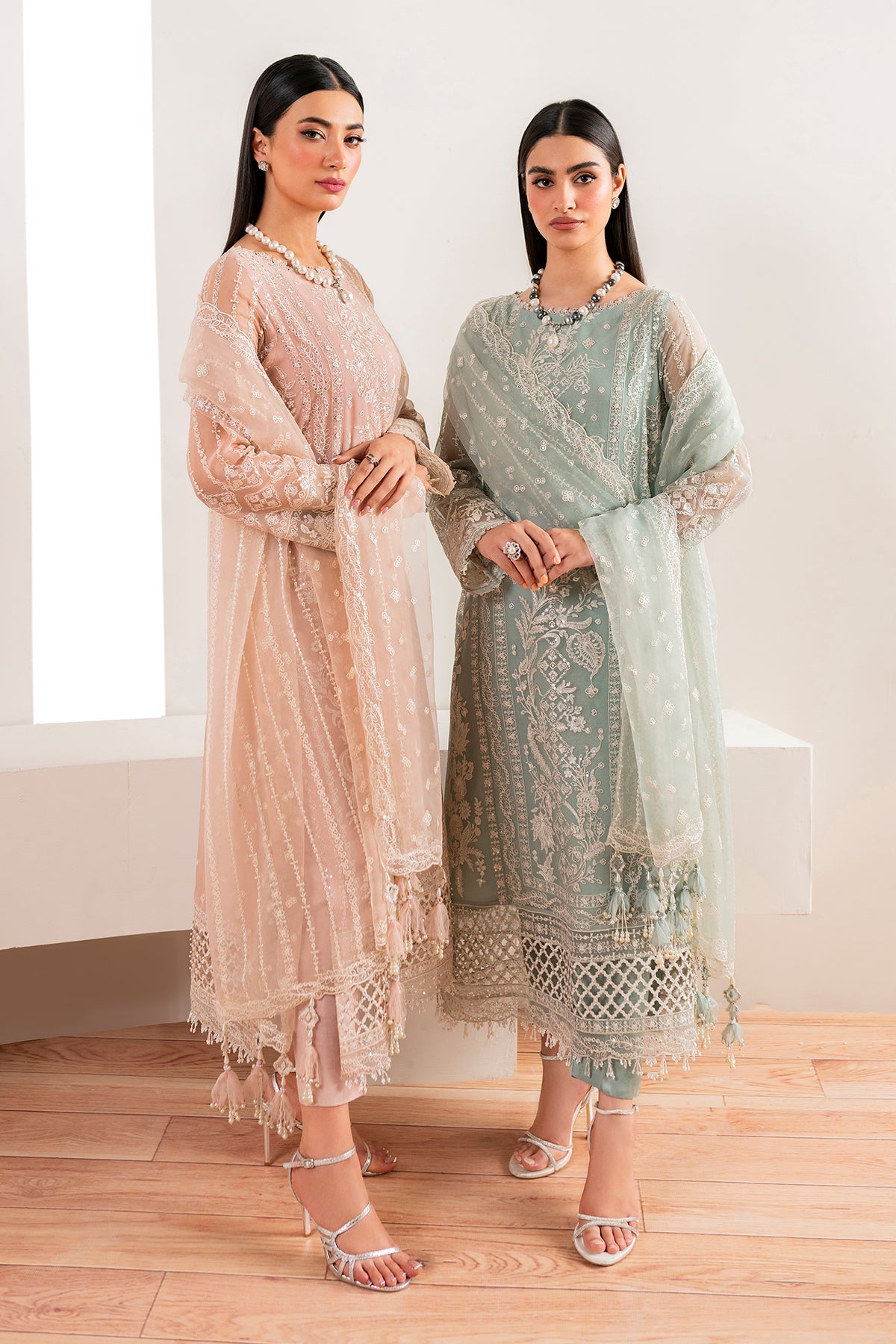 Pakistani Blush Pink Embroidered Chiffon Salwar Kameez (3-Piece) - Image 9