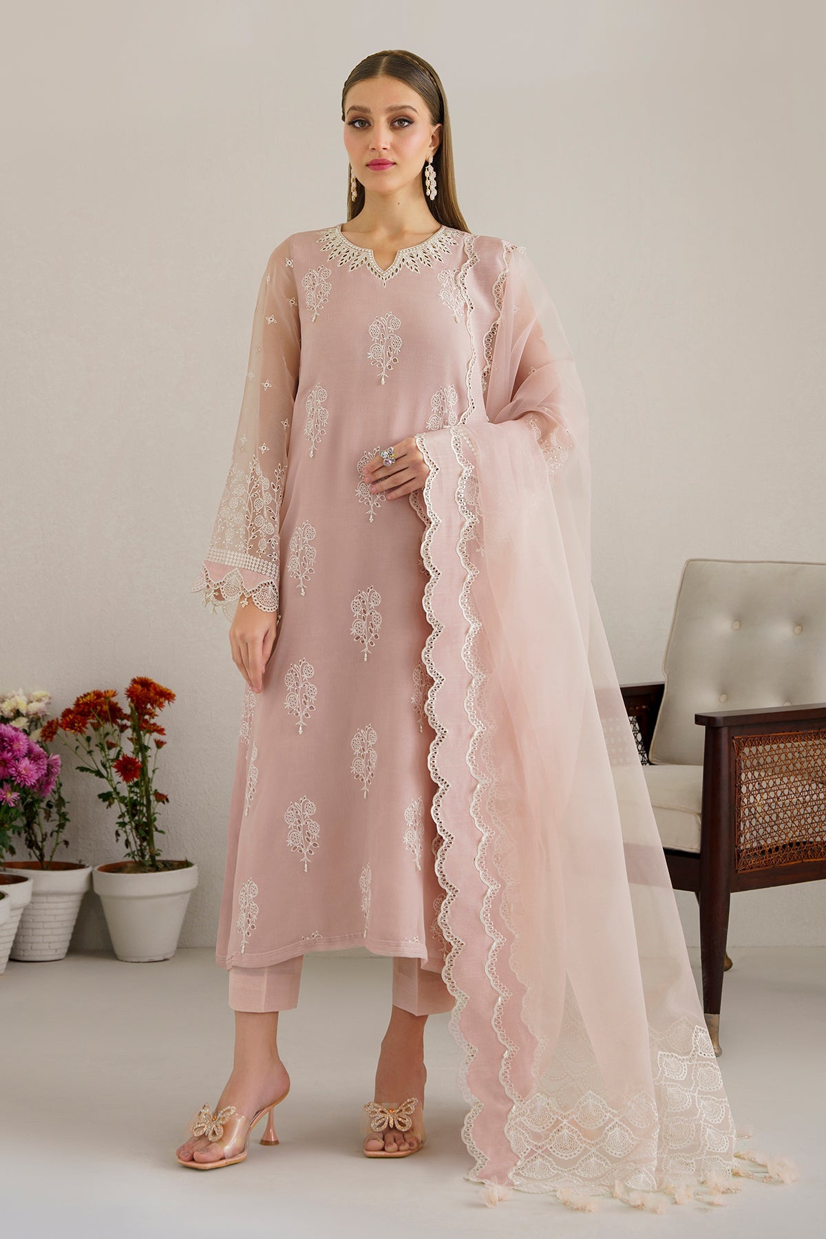 Blush Pink Embroidered Chiffon Salwar Kameez (3-Piece) - Image 1