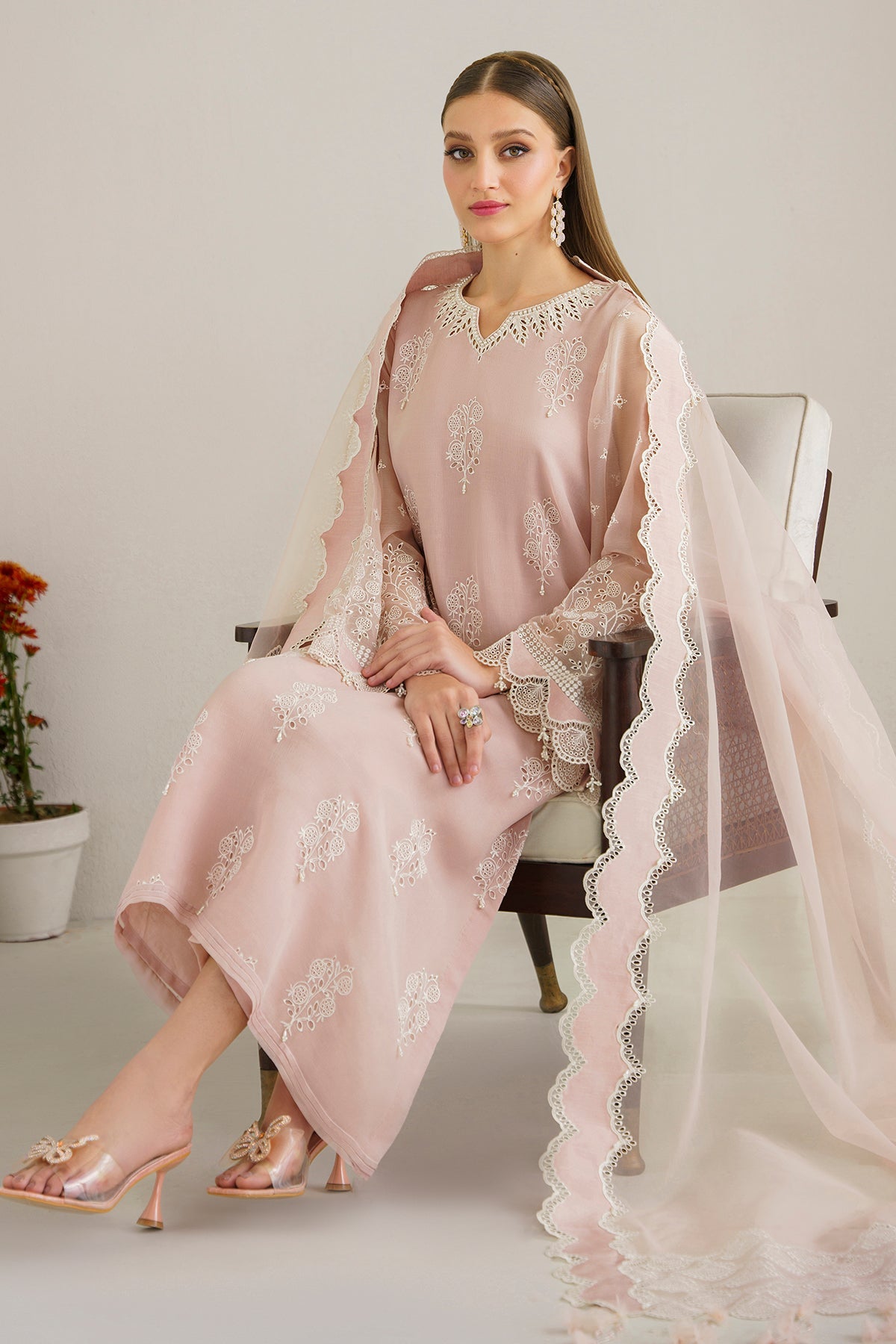 Blush Pink Embroidered Chiffon Salwar Kameez (3-Piece) - Image 5