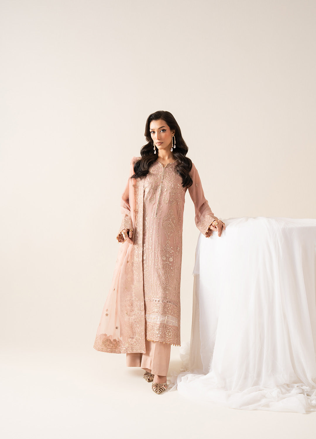 Pakistani Rose Quartz Embroidered Chiffon & Organza 3-Piece Suit - Image 1