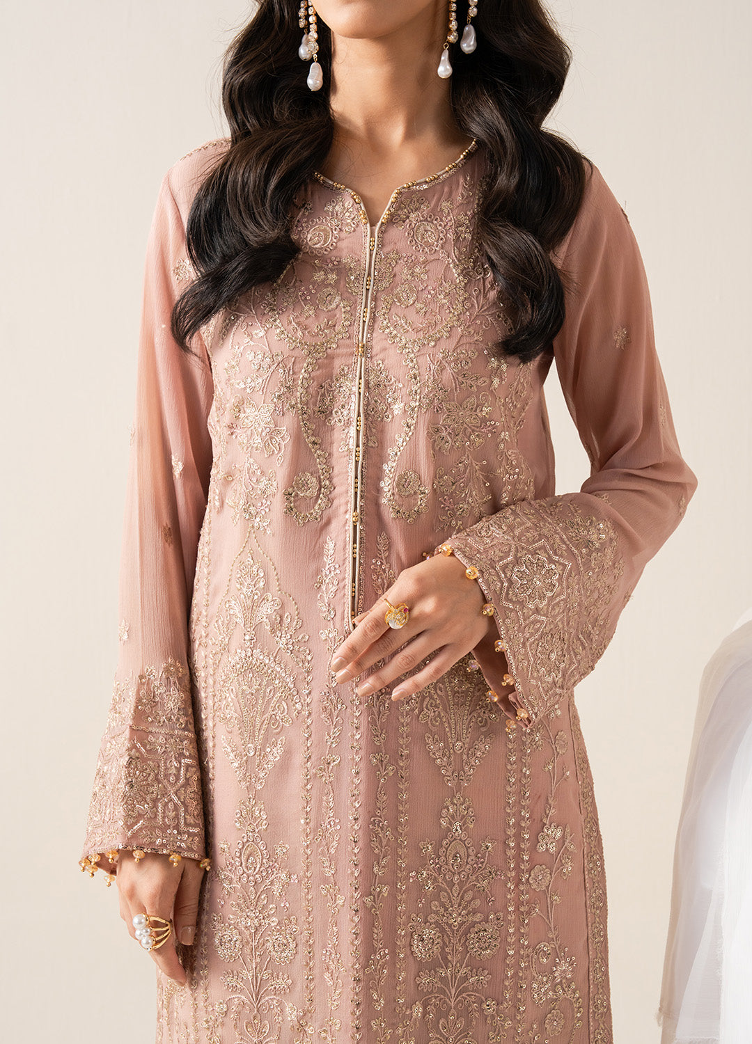 Pakistani Rose Quartz Embroidered Chiffon & Organza 3-Piece Suit - Image 2