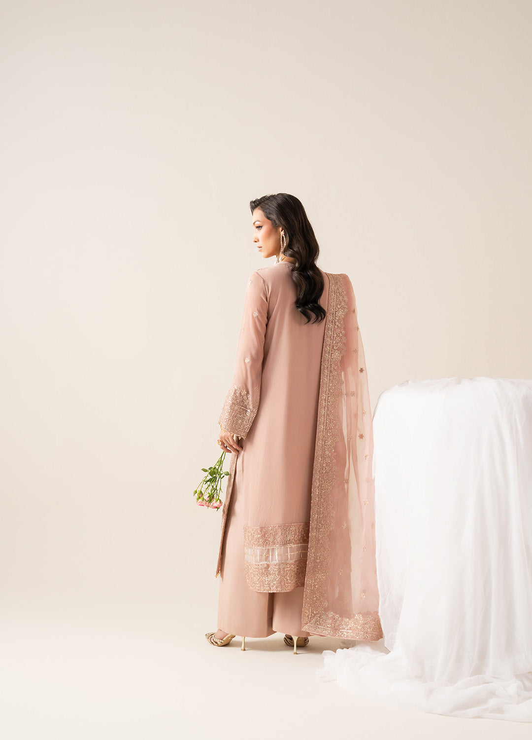 Pakistani Rose Quartz Embroidered Chiffon & Organza 3-Piece Suit - Image 3