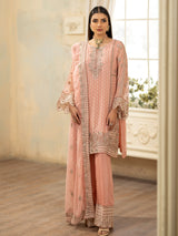 Pakistani Blush Pink Embroidered Chiffon Salwar Kameez (3-Piece) - Image 3