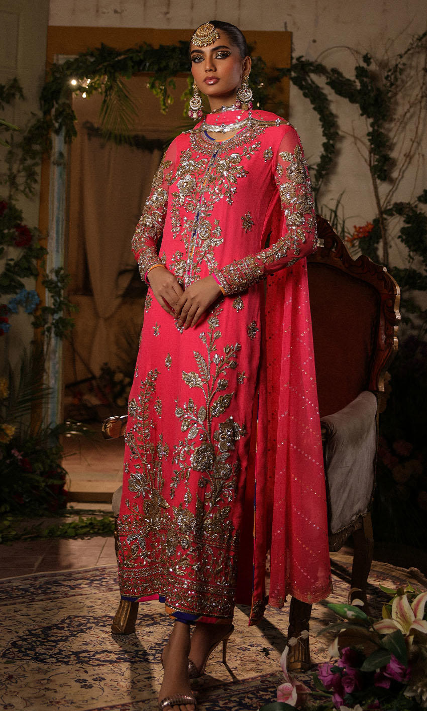 Pakistani Pink Hand-Embellished Chiffon Salwar Kameez (3-Piece) - Image 1