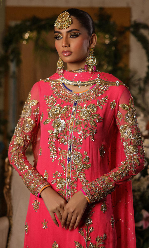 Pakistani Pink Hand-Embellished Chiffon Salwar Kameez (3-Piece) - Image 3