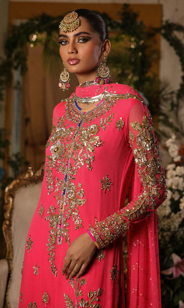 Pakistani Pink Hand-Embellished Chiffon Salwar Kameez (3-Piece) - Image 4