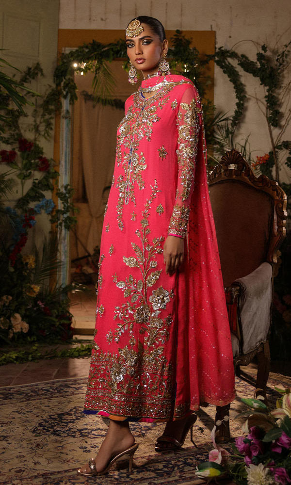 Pakistani Pink Hand-Embellished Chiffon Salwar Kameez (3-Piece) - Image 5