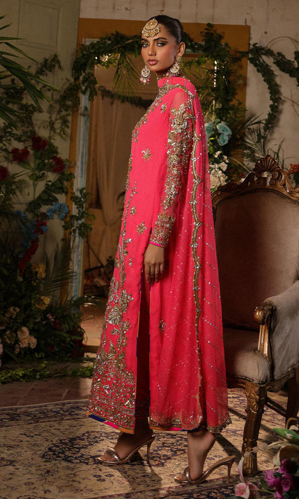 Pakistani Pink Hand-Embellished Chiffon Salwar Kameez (3-Piece) - Image 7