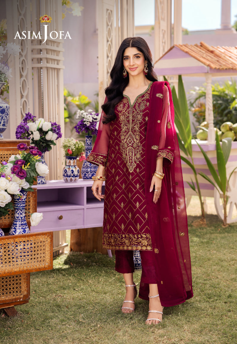 Pakistani Magenta Embroidered Chiffon & Silk Salwar Kameez (3-Piece) - Image 1