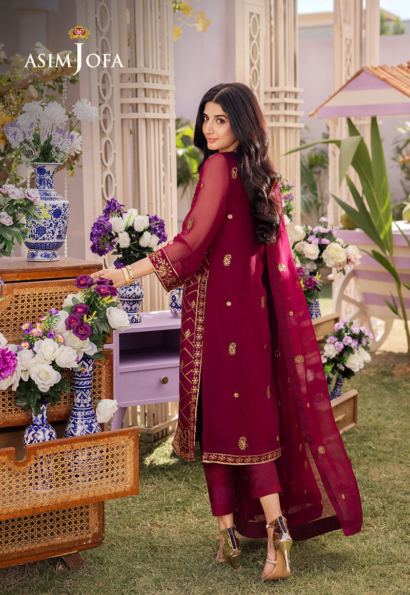 Pakistani Magenta Embroidered Chiffon & Silk Salwar Kameez (3-Piece) - Image 2
