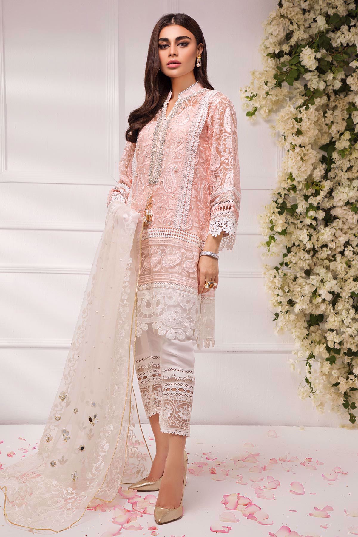 Blush Pink Chikankari Raw Silk Salwar Kameez (3-Piece) - Image 2