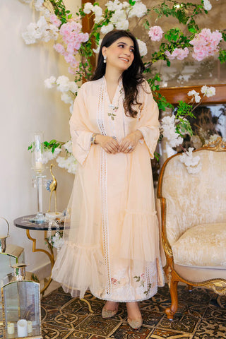 Pakistani Peach Embroidered Cotton Karandi Salwar Kameez (3-Piece) - Image 2