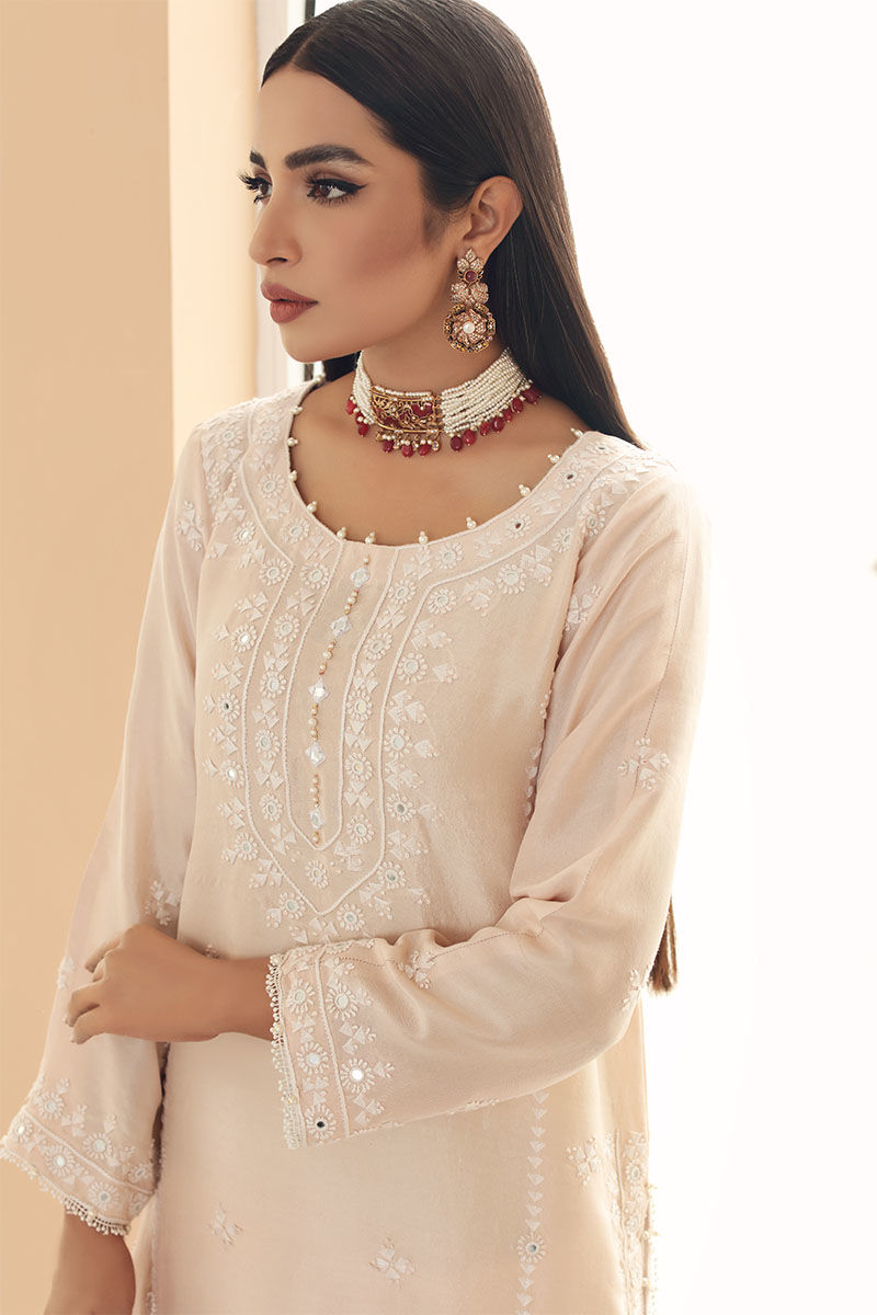 Pakistani Peach Pink Hand-Embroidered Cotton Salwar Kameez (3-Piece) - Image 7