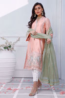 Pakistani Pastel Pink Embroidered Cotton Net Salwar Kameez (3-Piece) - Image 1