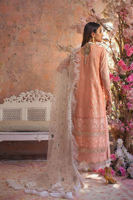 Pakistani Peach Embroidered Cotton Net & Zari Lorex Salwar Kameez (3-Piece) - Image 5