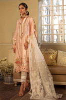 Peach Hand Block Printed Cotton Net Salwar Kameez (3-Piece) - Image 2
